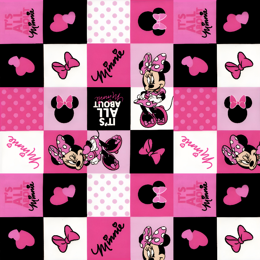 BRUSH ESTAMPADO MINNIE 8 CUADROS NEGROS & ROSADOS