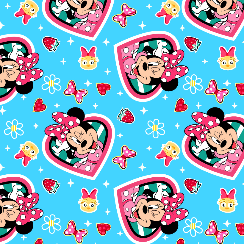 BRUSH ESTAMPADO MINNIE 7 CORAZONES FONDO TURQUESA