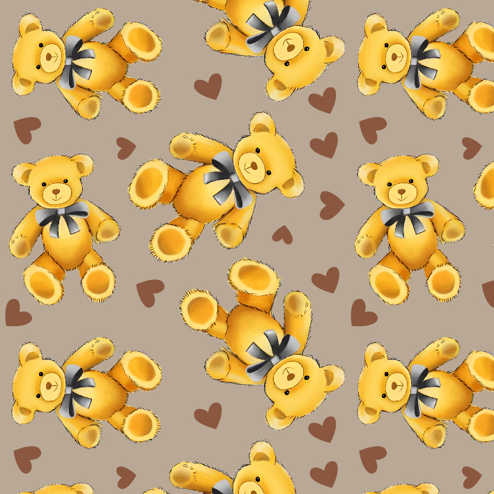 BRUSH ESTAMPADO OSITOS DE PELUCHE FONDO CAFE CON CORAZONES