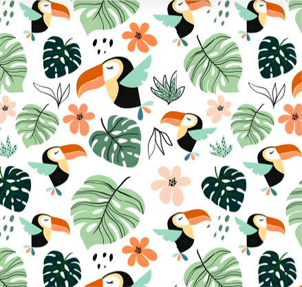 BRUSH ESTAMPADO TUCANES & FLORES FONDO BLANCO