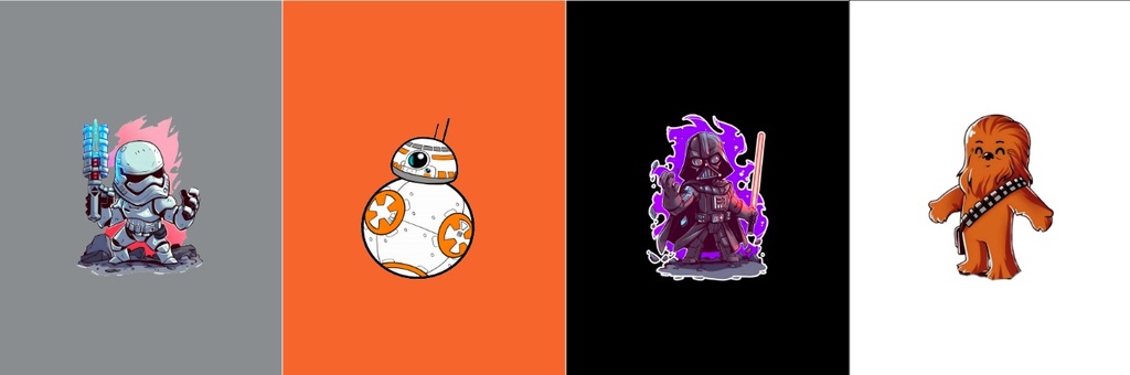 BRUSH ESTAMPADO FRENTES STAR WARS CHIBI FONDO COLORES NIÑO