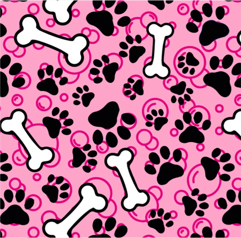 BRUSH ESTAMPADO HUELLAS & HUESITOS FONDO FUCSIA