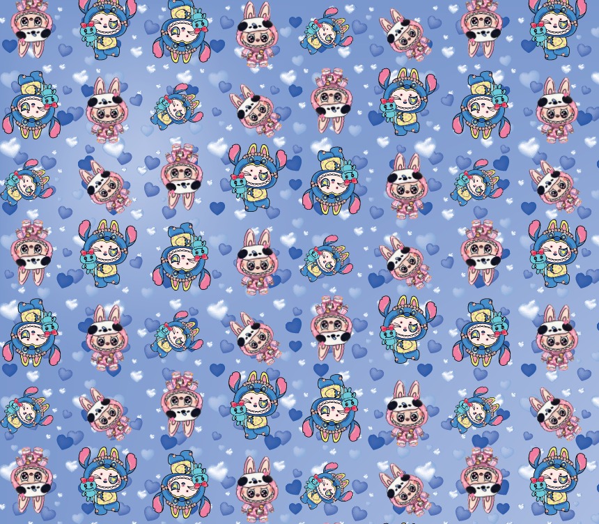 BRUSH ESTAMPADO LABUBU FONDO CELESTE