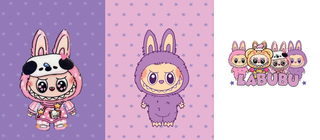 BRUSH ESTAMPADO LABUBU MORADO CON ROSADO ADULTO