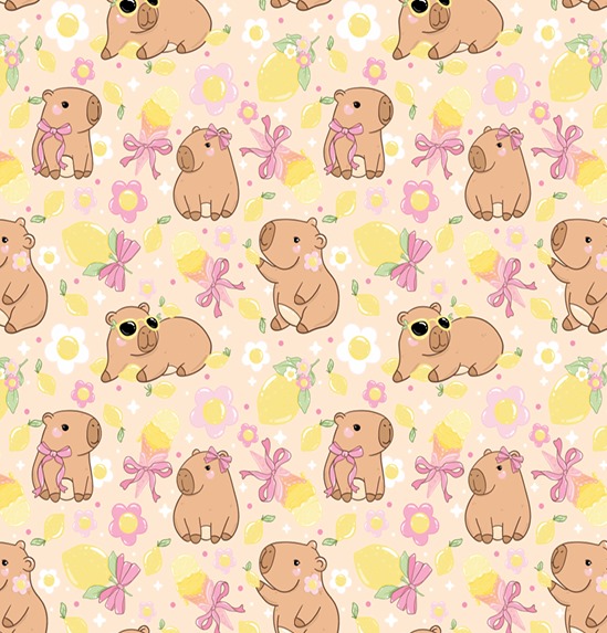 BRUSH ESTAMPADO CAPIBARA LAZOS Y LIMONES  AMARILLOROSA