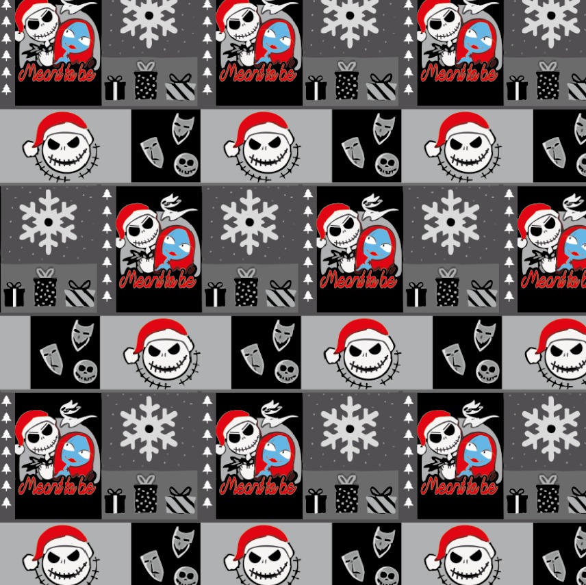 BRUSH ESTAMPADO JACK SKELLINGTON & SALI CUADROS GRISES