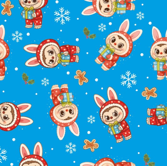 BRUSH ESTAMPADO NAVIDAD LABUBU CELESTE