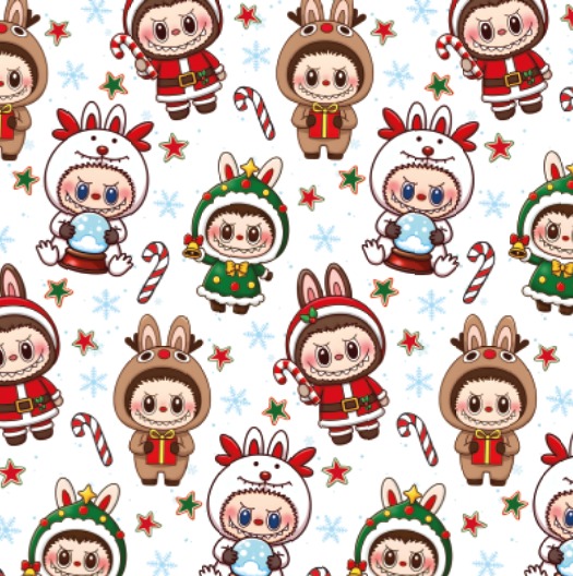 BRUSH ESTAMPADO NAVIDAD LABUBU BLANCO