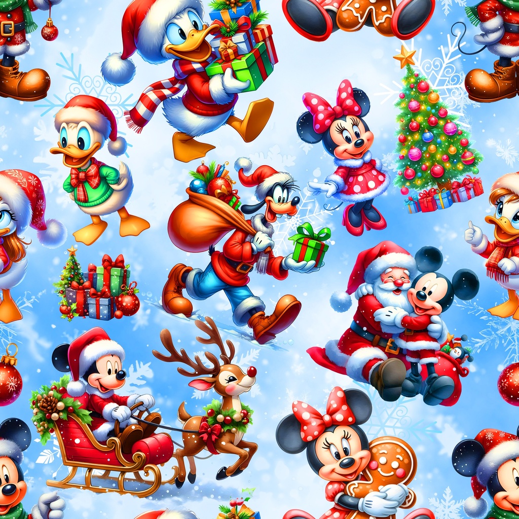 BRUSH ESTAMPADO NAVIDEÑO MICKEY MOUSE & AMIGOS FONDO NIEVE CELESTE