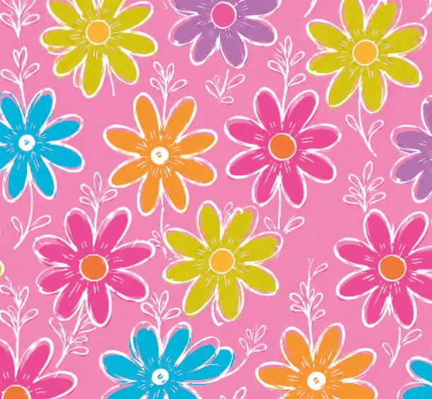 BRUSH ESTAMPADO FLORES CON CONTORNO BLANCO