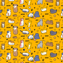 [APE1003] BRUSH ESTAMPADO PERROS & GATOS FONDO AMARILLO