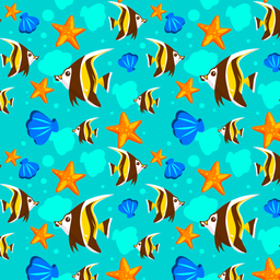 [APZ1000] BRUSH ESTAMPADO PECES FONDO TURQUESA