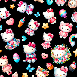 [DHK1001] BRUSH ESTAMPADO HELLO KITTY ARCOIRIS FONDO NEGRO