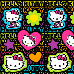 [DHK1003] BRUSH ESTAMPADO HELLO KITTY FONDO NEGRO CON LETRAS DE COLORES