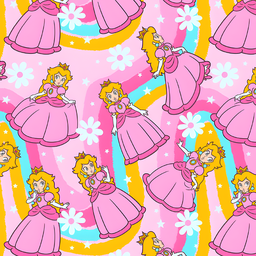 [DPE1000] BRUSH ESTAMPADO PRINCESA PEACH, FONDO CYAN AMARILLO Y ROSADO