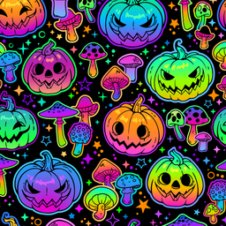 [HCA1000] BRUSH ESTAMPADO HALLOWEEN CALABAZAS NEON FONDO NEGRO