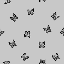 [STM1000] SATIN ESTAMPADO MARIPOSAS NEGRAS & FONDO PLATEADO