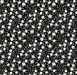 [FLO1000] BRUSH ESTAMPADO ENREDADERA FLORES BLANCA FONDO NEGRO