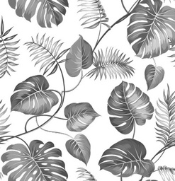 [FLO1001] BRUSH ESTAMPADO ENREDADERA HOJAS GRISES FONDO BLANCO