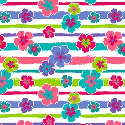 [FLO1007] BRUSH ESTAMPADO AMAPOLAS DE COLORES FONDO DE RAYAS