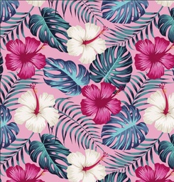 [FLO1014] BRUSH ESTAMPADO FLORES FUCSIA & BLANCAS HOJAS VERDE FONDO PALO ROSAia)