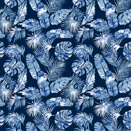 [FLO1017] BRUSH ESTAMPADO HOJAS MANCHAS AZULES FONDO PETROLEO