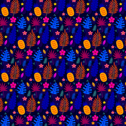 [FLO1020] BRUSH ESTAMPADO HOJAS & PIÑAS FONDO NEGRO