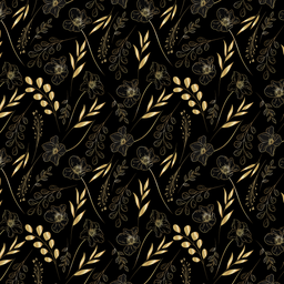 [FLO1024] BRUSH ESTAMPADO HOJAS DE TRIGO DORADAS FONDO NEGRO