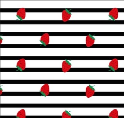 [FLO1030] BRUSH ESTAMPADO FRESAS FONDO LINEAS BLANCAS & NEGRAS