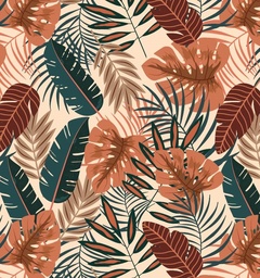 [FLO1039] BRUSH ESTAMPADO HOJAS NARANJAS & VERDES FONDO SALMON