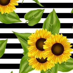 [FLO1041] BRUSH ESTAMPADO GIRASOLES RAYAS BLANCAS & NEGRAS