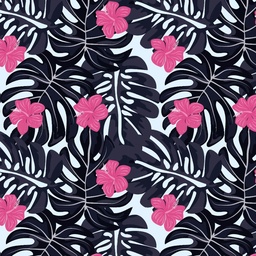 [FLO1042] BRUSH ESTAMPADO FLORES ROSADA HOJAS NEGRO FONDO BLANCO