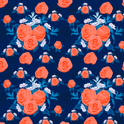 [FLO1050] BRUSH ESTAMPADO ROSAS ANARANJADAS FONDO AZUL