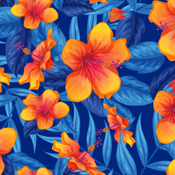 [FLO1051] BRUSH ESTAMPADO FLORES NARANJA FONDO AZUL REY