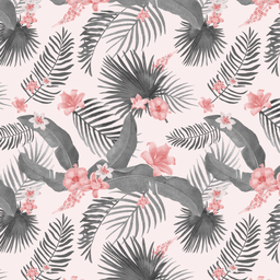 [FLO1055] BRUSH ESTAMPADO HOJAS GRISES Y FLOR ROSADA