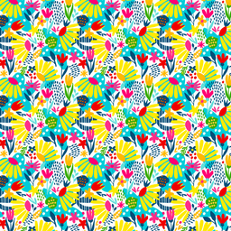 [FLO1058] BRUSH ESTAMPADO SILUETA FLORES DE COLORES FONDO BLANCO