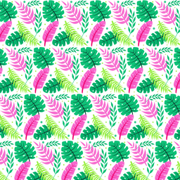 [FLO1060] BRUSH ESTAMPADO HOJAS VERDES & FUCSIAS FONDO BLANCO