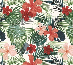 [FLO1063] BRUSH ESTAMPADO FLORES TROPICALES FONDO BLANCO