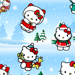 [NHE1000] BRUSH ESTAMPADO NAVIDEÑO HELLO KITTY FONDO NEVADO