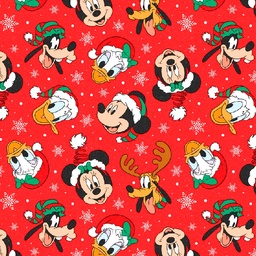 [NMK1008] BRUSH ESTAMPADO NAVIDEÑO MICKEY MOUSE & AMIGOS FONDO ROJO