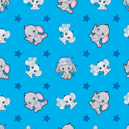 [VEL1000] BRUSH ESTAMPADO ELEFANTES FONDO CELESTE