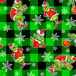 [NGR1019] BRUSH ESTAMPADO GRINCH CUADROS VERDE Y NEGRO