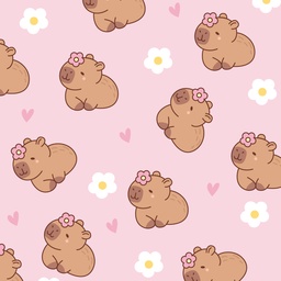 [ACB1004] BRUSH ESTAMPADO CAPIBARA & FLORES FONDO ROSADO