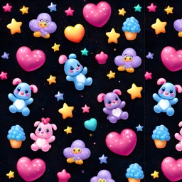 [DOP1001] BRUSH ESTAMPADO OSITOS DE PELUCHE DE COLORES FONDO NEGRO