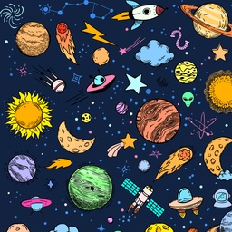 [VSS1003] BRUSH ESTAMPADO SISTEMA SOLAR CARTOON FONDO AZUL NAVY