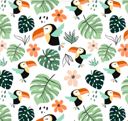 [ATN1000] BRUSH ESTAMPADO TUCANES & FLORES FONDO BLANCO