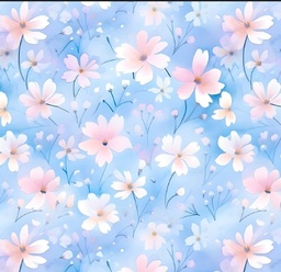 [FLO1070] BRUSH ESTAMPADO FLORES ROSADAS FONDO CELESTE