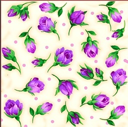 [FLO1071] BRUSH ESTAMPADO ROSAS MORADAS FONDO CREMA