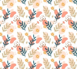 [FLO1073] BRUSH ESTAMPADO HOJAS AZULES & DORADAS FONDO CREMA